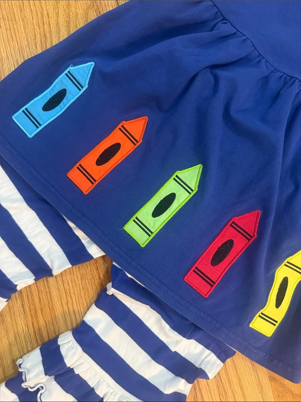 Girls Navy Crayon Applique Matching Set